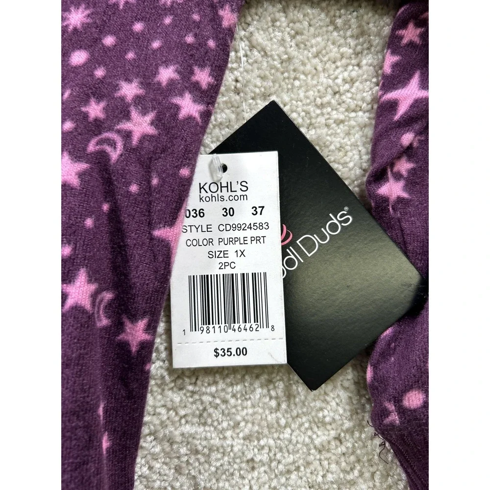 Cuddl Duds Sweatshirt Womens 1X Purple Star Print Lounge Pullover‎ Pajama Top